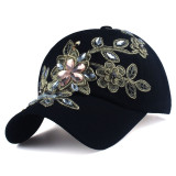 Diamond studded gold flower baseball cap hats
