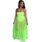 Summer wrap-chest one-piece sexy mesh see-through dress