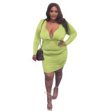 2021 autumn and winter new solid color deep V sexy plus size dress women