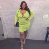 2021 autumn and winter new solid color deep V sexy plus size dress women