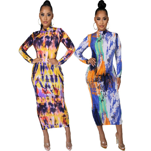 Sexy fashion digital printed slim women's one-piece dress