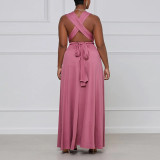 Elegant temperament dress crossed straps to close the waist, open fork solid color large size dress