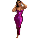2021 autumn new women's nightclub hot girl careful machine sexy low-cut split hip dress