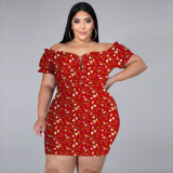 Women's knitted sexy off-shoulder black plus size dress with tie nightclub skirt