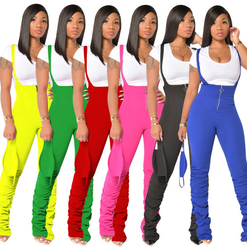 Summer new style solid color suspenders jumpsuit for ladies