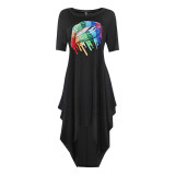 Large size loose fashion short-sleeved offset printing dress for women