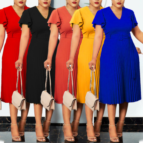 Women's 2021 summer mid-length skirt solid color high waist temperament commuter dress