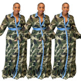 Women's camouflage trumpet sleeve autumn and winter new dress