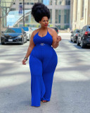 Plus size women's clothing, solid color sexy, sling ruffles, mopping and drape jumpsuits Without belt