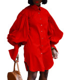 Plus Size Women's 2021 Lapel Puff Sleeve Lapel Shirt Dress