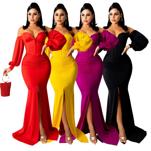 Pure color corset slim mopping floor ladies sexy evening dress party dress