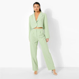 Plus size women's fashion casual solid color short blouse pants suit two-piece suit