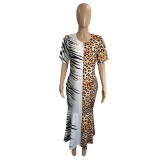 2021 new plus size women's leopard print fashion dress