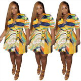 Oversized women's dress irregular color striped print dress