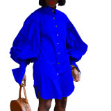 Plus Size Women's 2021 Lapel Puff Sleeve Lapel Shirt Dress