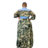 Women's camouflage trumpet sleeve autumn and winter new dress