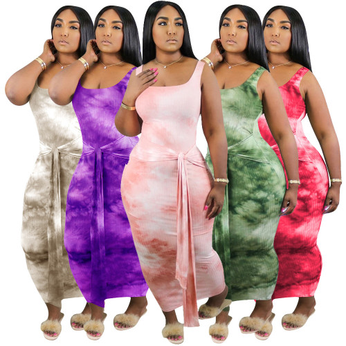 New style tie-dye women's sexy cotton dress for autumn and winter