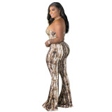 Plus size women's clothing printed one-shoulder long-sleeved slim and sexy cotton jumpsuit with drape