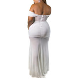 Plus size women's clothing sexy backless tight-fitting pleated solid color dress