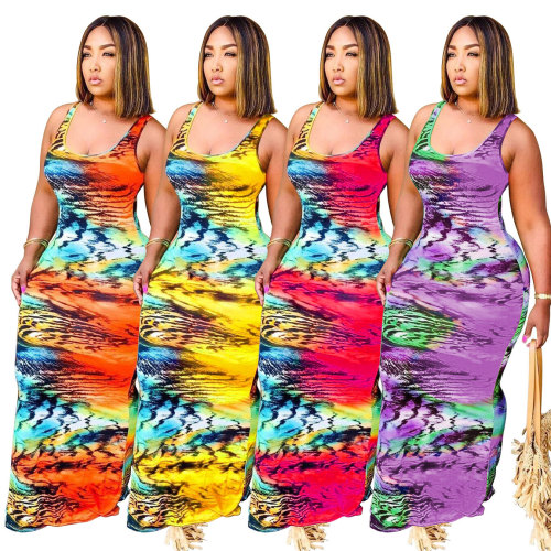 Women's cute tiger pattern vest long dress with upgrade and color