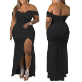 Plus size women's clothing sexy backless tight-fitting pleated solid color dress