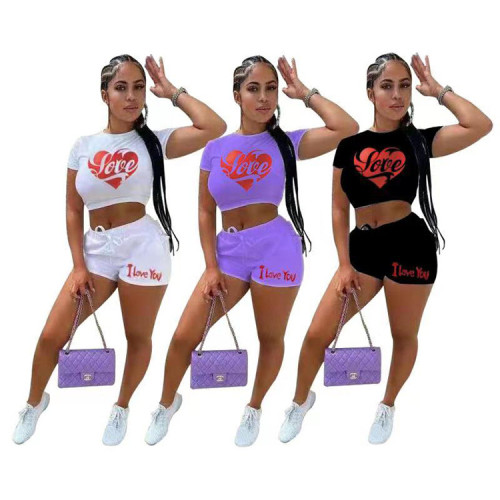 2021 new women's sexy summer love short shorts two-piece suit