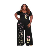 Plus size women's butterfly print fashion two-piece suit