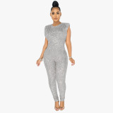 2021 shoulder pad sequined jumpsuit new sexy temperament sleeveless jumpsuit