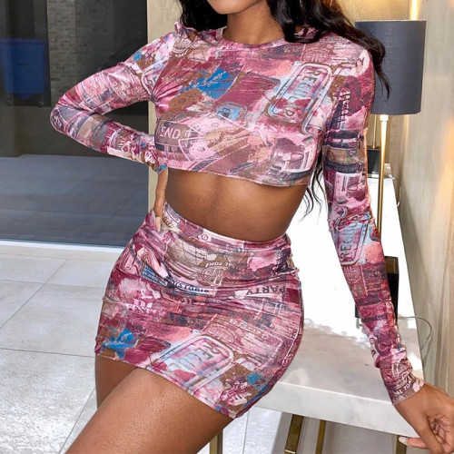 Fall 2021 new style hot sale women's printed fashion skirt suit two-piece suit
