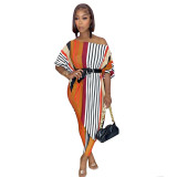 Oblique shoulder striped camouflage printed cotton blended suit 2021 net red fried street two-piece summer