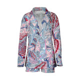 2021 early autumn fashion casual printed suit jacket shorts two-piece suit women