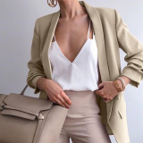 2021 new women's autumn new fashion all-match solid color casual suit jacket