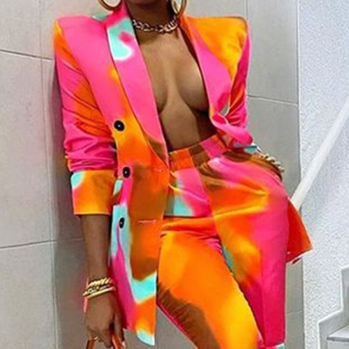 Women's 2021 autumn and winter new printed fashion jacket suits casual suits