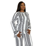 Fashion suit 2021 summer new women's stripe printing slim long two-piece suit