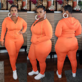 Autumn and winter solid color long-sleeved slim plus size sports two-piece suit