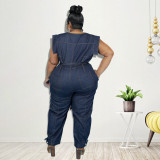 Plus size women's 2021 summer new style washed denim casual jumpsuit
