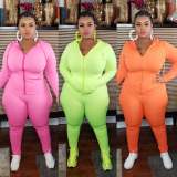 Autumn and winter solid color long-sleeved slim plus size sports two-piece suit