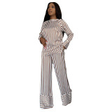 Fashion suit 2021 summer new women's stripe printing slim long two-piece suit