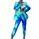 2021 autumn new women's tie-dye long-sleeved fashion suit two-piece waist coat