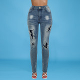 2021 summer new style ripped patch wash water fashion jeans women
