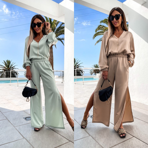 Two-piece v-neck long-sleeved casual sports suit