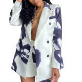 2021 autumn and winter new printed loose suit two-piece cross-border black women's jacket