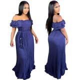 Ladies dress summer new style high-end mid-waist blue chest-wrapped rayon dress