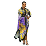 2021 new women's floral skirt fashion long-sleeved printed dress