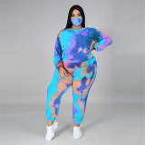 Autumn plus size women's sexy backless long-sleeved sweater tie-dye fashion casual suit female mask three-piece suit