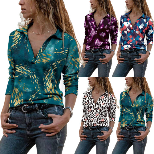 Fashion slim temperament V-neck long-sleeved shirt Imitated cotton women's T-shirt