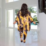 Autumn plus size women's source leopard print fashion tie-dye casual two-piece suit