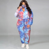 Autumn and winter plus size fashion casual suit flannel tie-dye mask home three-piece suit