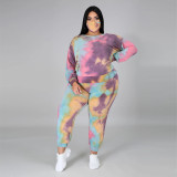 Autumn plus size women's sexy backless long-sleeved sweater tie-dye fashion casual suit female mask three-piece suit