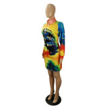 Imitation cotton women's fashion trend spring and summer long-sleeved gradient tie-dye dress new